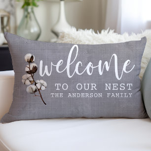 Welcome To Our Nest Farmhouse Rustic Cotton Custom Lumbar Cushion