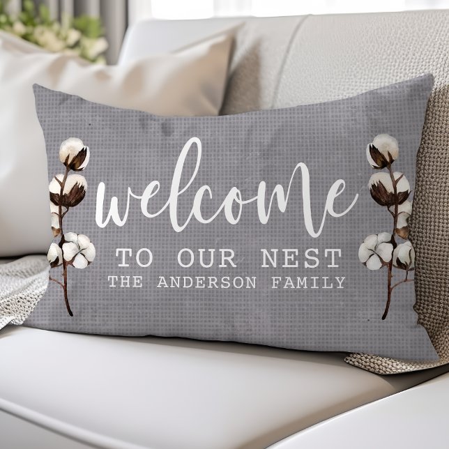 Welcome To Our Nest Farmhouse Rustic Cotton Custom Lumbar Cushion (Creator Uploaded)