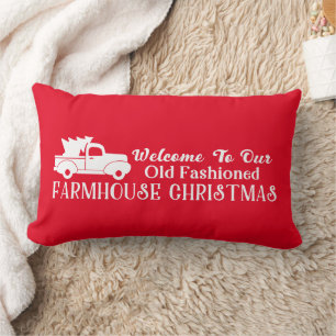 Welcome To Our Old Fashioned Farmhouse Christmas Lumbar Cushion