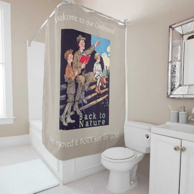 WELCOME TO OUR OUTHOUSE 3 SHOWER CURTAIN (In Situ)