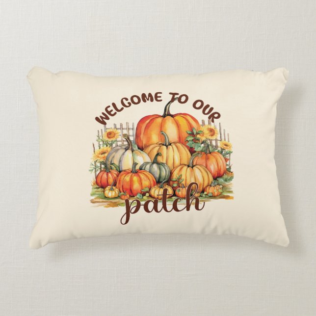 Welcome to Our Patch – Cosy Pumpkin Patch Decorative Cushion (Front)