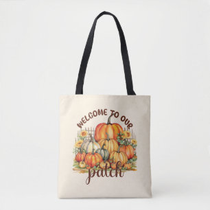 Welcome to Our Patch – Cosy Pumpkin Patch Tote Bag