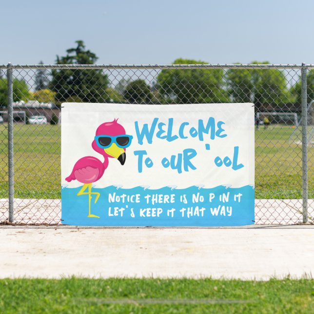 Welcome to Our Pool Flamingo Banner (Insitu)