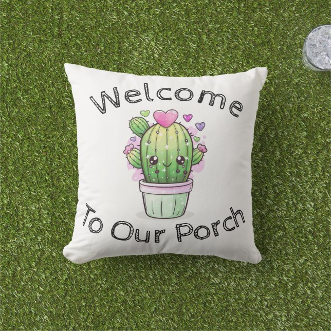 Welcome to our porch outdoor pillow (Grass)