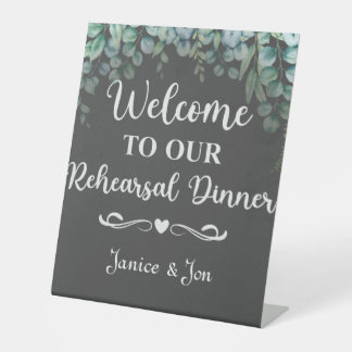 Welcome to Our Rehearsal Dinner Eucalyptus Wedding Pedestal Sign