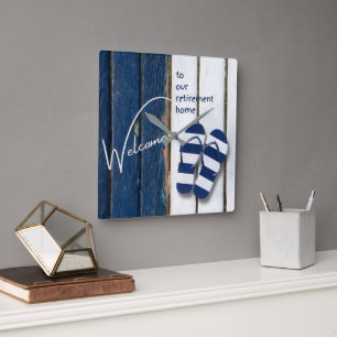 Welcome to our Retirement Home Coastal Themed Square Wall Clock