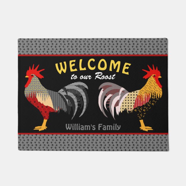 Welcome To our Roost l Family Name l Rooster Doormat (Front)