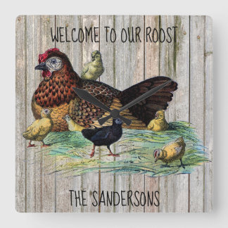 Welcome to Our Roost Rustic Chicken Clock