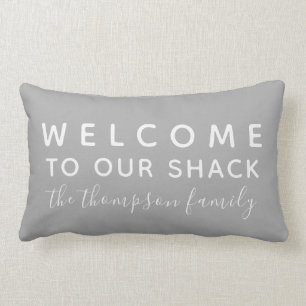 Welcome to Our Shack Taupe Custom Family Lumbar Cushion