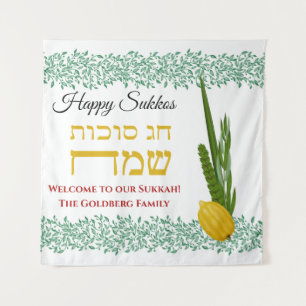 Welcome to our Sukkah Add Family Name Banner Tapestry