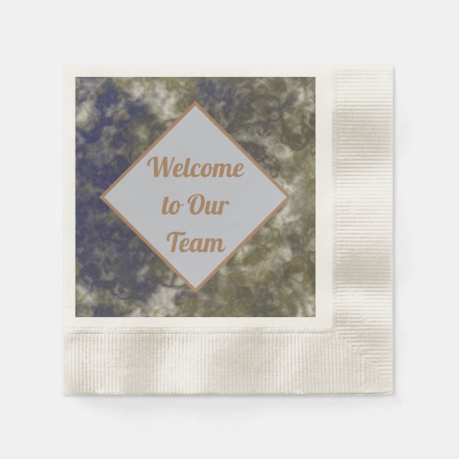Welcome to Our Team Blue Gold Abstract Business Napkin (Front)