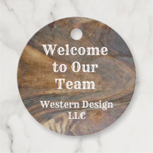 Welcome to Our Team Brown Woodgrain Employee Favour Tags