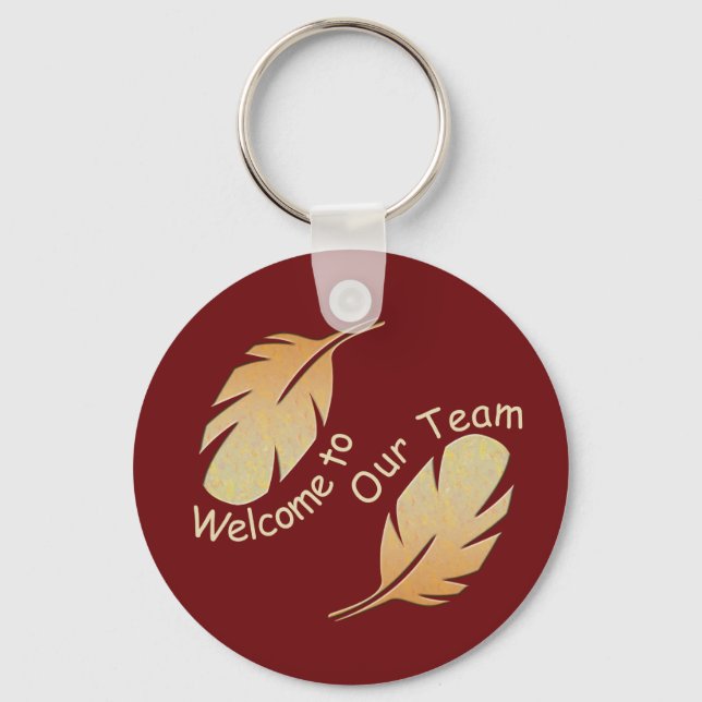 Welcome to Our Team Double Feather Design Key Ring (Front)
