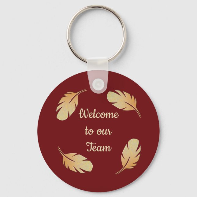 Welcome to Our Team Feather Circle Nature Key Ring (Front)
