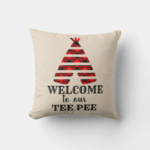 Welcome to our Tee Pee Cabin Throw Pillow