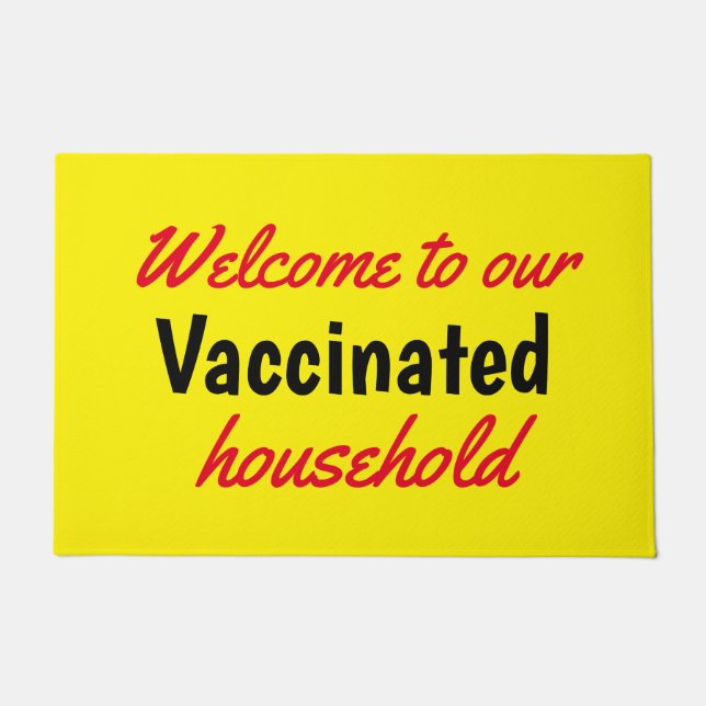 Welcome to our Vaccinated Household Text Yellow Doormat (Front)