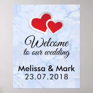 Welcome To Our Wedding 2 Red Hearts Poster