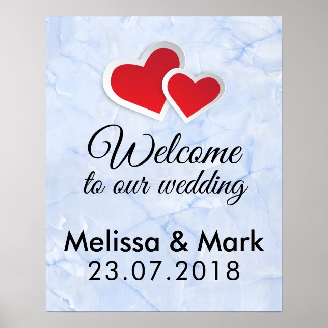Welcome To Our Wedding 2 Red Hearts Poster (Front)