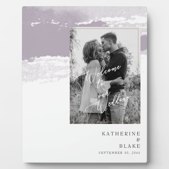 Welcome to our Wedding B/W Photo Lavender Plaque (Front)