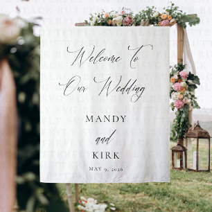 Welcome to Our Wedding Backdrop Banner Elegant Tapestry