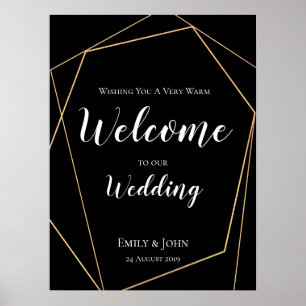 Welcome to our Wedding Black Gold Geometric Poster