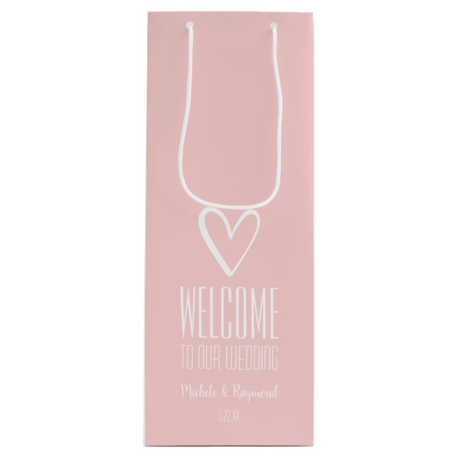 Welcome to Our Wedding Blush Pink Wine Gift Bag (Front)