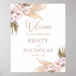 Welcome to our wedding boho pampas grass  poster