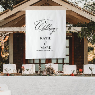 Welcome To Our Wedding Calligraphy Fabric Sign Tapestry