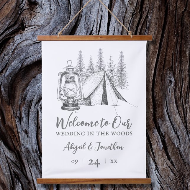 Welcome to Our Wedding Camping Sketch Wedding Hanging Tapestry (Creator Uploaded)