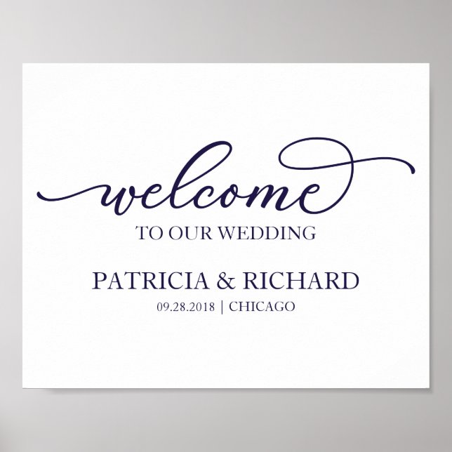 Welcome To Our Wedding Chic Navy Blue Script Sign (Front)