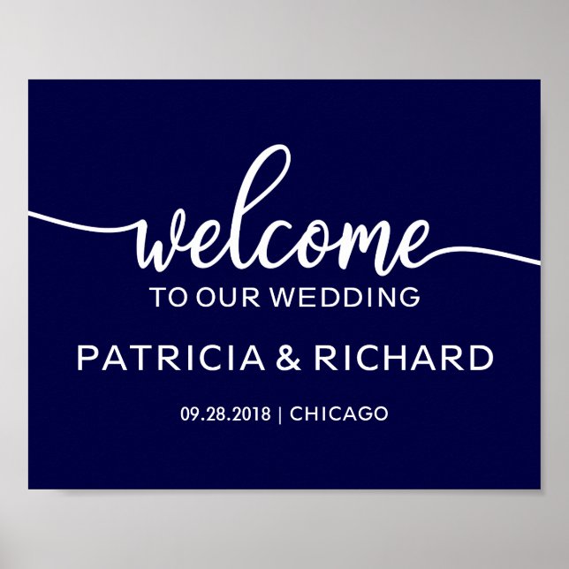 Welcome to our Wedding Chic Navy Blue Sign (Front)
