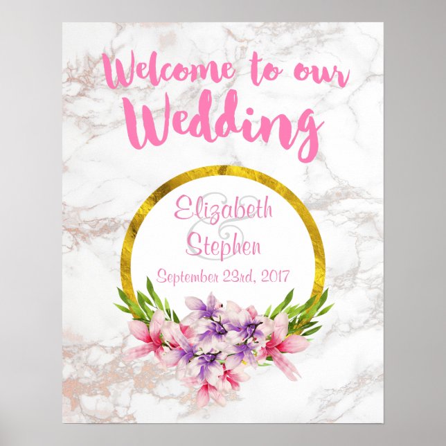 Welcome To Our Wedding Floral and Marble Poster (Front)