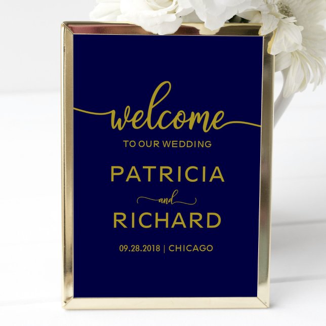 Welcome to our Wedding | Gold Navy Blue Sign (Creator Uploaded)