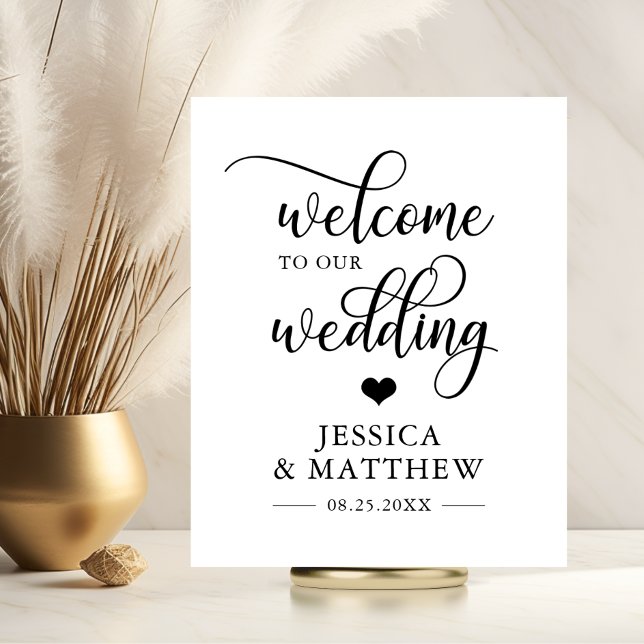 Welcome to our Wedding Heart WELCOME SIGN (Welcome to our Wedding Heart WELCOME SIGN - Reception | Classic Black White)