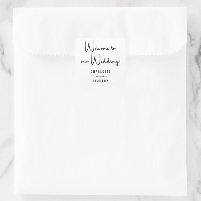 Welcome to our Wedding Minimal Script  Square Sticker (Bag)