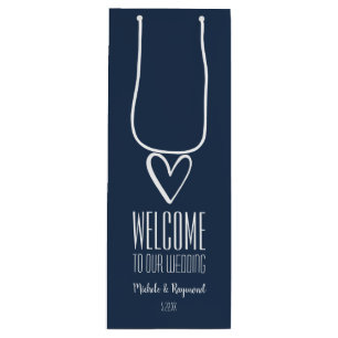 Welcome to Our Wedding Navy Blue Wine Gift Bag