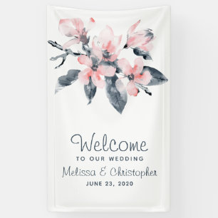 Welcome to our Wedding Pink & Grey Flowers Classy Banner