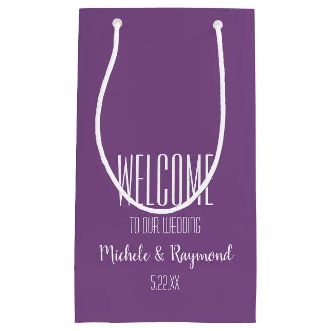 Welcome to Our Wedding PURPLE Small Gift Bag (Front)