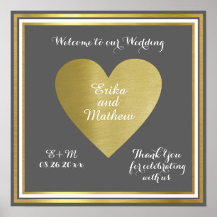 welcome to our wedding, reception gold love poster