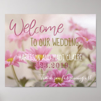 Welcome To Our Wedding Romantic Pink Flower 10"x8" Poster