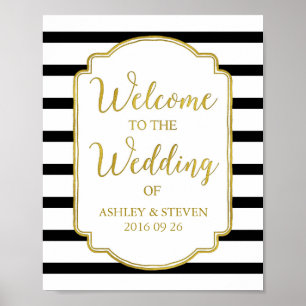 Welcome to our Wedding Sign Gold Black Stripes
