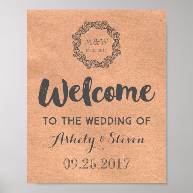 Welcome to our Wedding Sign Kraft Paper Wreath (Front)