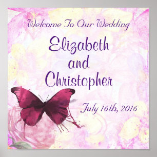 Welcome To Our Wedding Watercolor Butterfly Poster