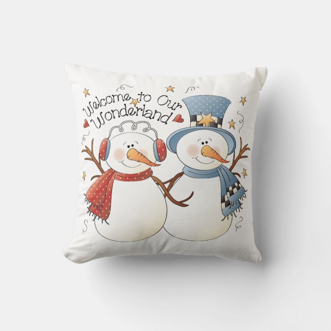 Welcome to Our Wonderland Winter Snowmen  Cushion (Front)