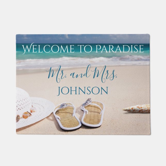 Welcome to Paradise Beach Mr and Mrs Doormat (Front)