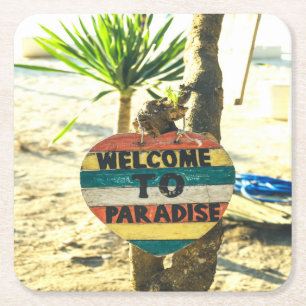 Welcome to paradise Beach Ocean Square Paper Coaster