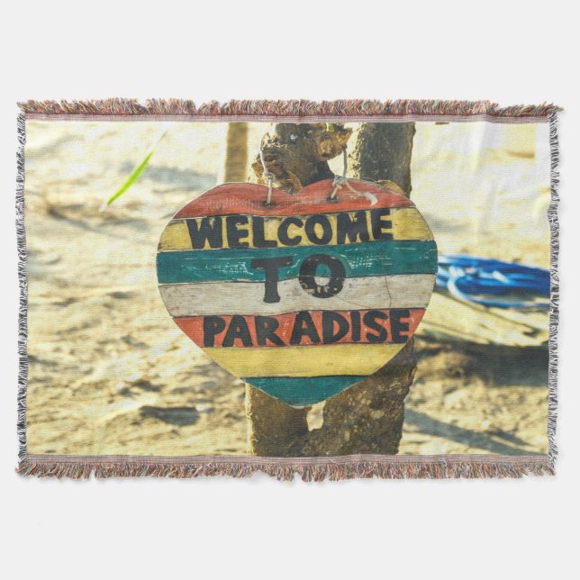 Welcome to paradise Beach Ocean Throw Blanket (Front)