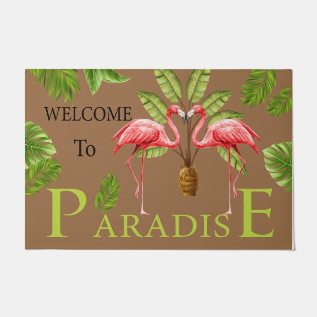 Welcome To Paradise Flamingo Doormat, Cute  Doormat (Front)