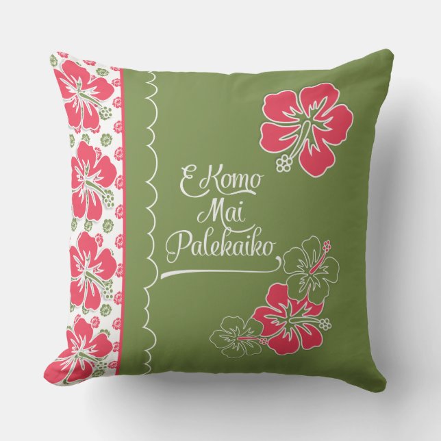 Welcome to Paradise Hot Pink Hibiscus Hawaiian Cushion (Front)