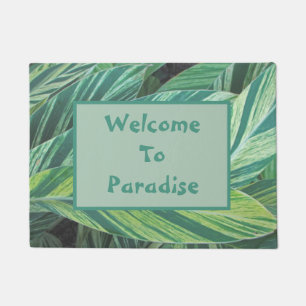 Welcome to Paradise Island Green Tropical Leaves Doormat